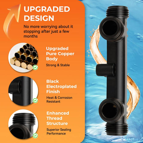 Brass sensor valve with black coating for hot water recirculation systems; includes 2×12 in lines and 2×1/2 in FTP-3/8 MPT fittings.