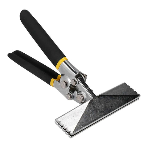 Hand Seamer Pliers 150mm Flat Mouth Metal Bending Tool for light gauge steel, black handles, dual side gap design, detailed view.