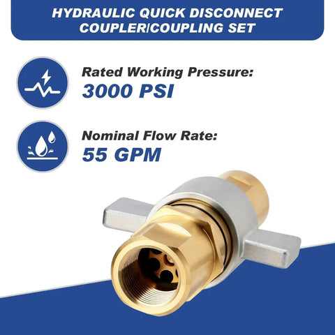 Heavy Duty 1 Inch NPT Wet Line Wing Nut Hydraulic Quick Disconnect Coupler Set Brass Body 3000 PSI 55 GPM