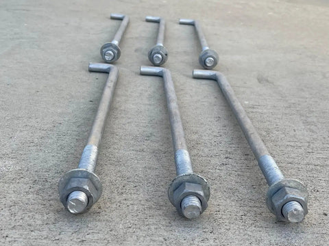 Heavy Duty Five Eighths Inch Threaded Concrete Anchor L Bolts with Nuts and Washers for Base Plate and Sill Plate Installations