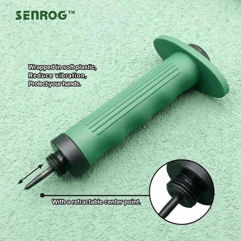 Green handle of 12 In 1 Gasket Punch Set With Sharp Leather Hole Punches And Hollow Punches For Leather Three Sixteenths Inch to One And One Quarter Inch Hole Sizes Includes Handle And Storage Box Great For Diy Leather Craft Projects And Professional Use, showing retractable center point