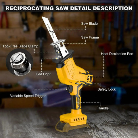 Cordless Reciprocating Saw Kit With 4 Blades For Wood Metal PVC Compatible With Dewalt 20V Batteries shown in shop.