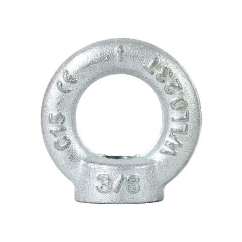 Heavy Duty Lifting Eye Nuts 3/8-16 UNC Thread, Drop Forged Galvanized C15 Steel, Ring Shape Lifting Eye Nut, front view