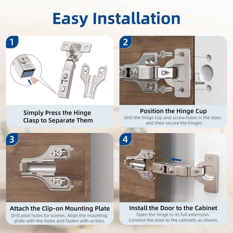 Chibery 2-pack 3/4 in full-overlay concealed hinge with satin nickel finish and clip-on plate for face frame doors.