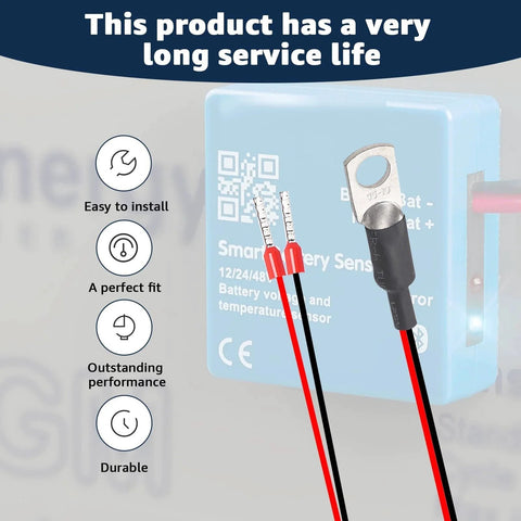 Temperature Sensor Replacement For Victron Energy That Is A Must Have For Precision Battery Temperature Monitoring And Easy Plug In Compatibility With Quattro And MultiPlus Inverter Chargers Cerbo GX And Venus GX For Reliable Charging Performance, shown with red and black wires and connector