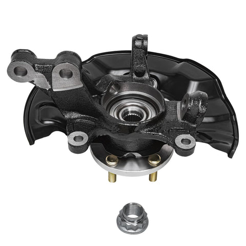 Front Two Piece Steering Knuckles And Wheel Hub Bearing Assembly Replacement Kit For Toyota Corolla 2009-2018 And Matrix 2009-2014 Includes 2 Steering Knuckles And Wheel Hub Bearings Direct Fit shown in front view