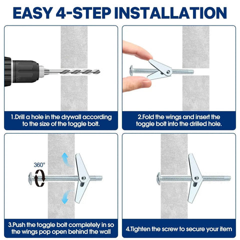 30 Sets Heavy Duty Toggle Bolts Kit For Drywall And Hollow Walls installation guide with step-by-step instructions for use.