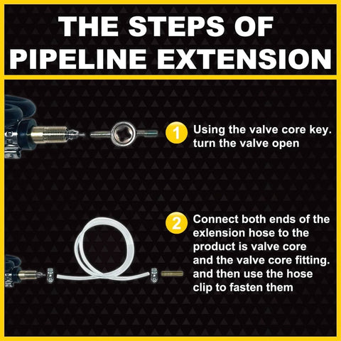 Steps for using 2 Inch To 20 Inch Inflatable Pipe Plug For Sewer Testing With Accessories shown with valve core and hose setup.