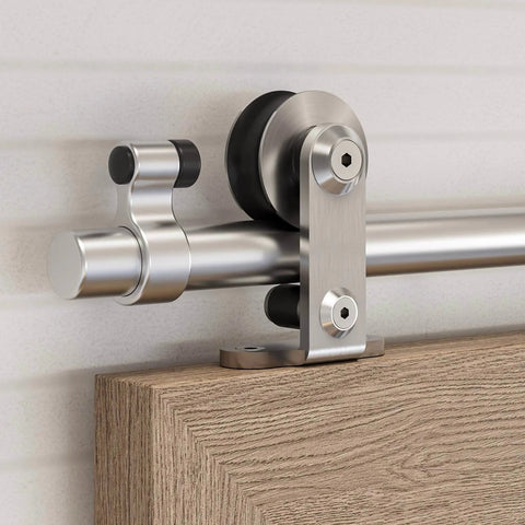 66 Inch Top Mount Sliding Barn Door Hardware Kit In Stainless Steel, Heavy Duty And Quiet, Ball Bearing Rollers Close-Up View
