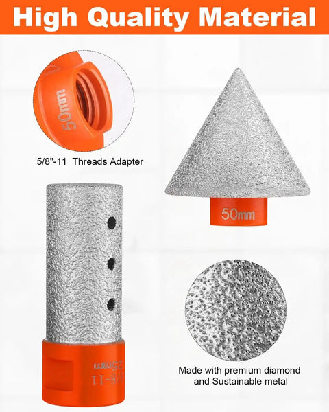 Pro Grade 3 Piece Diamond Beveling Chamfer Bit Set With 5 8 11 Thread Adapter for durable tile grinding and trimming