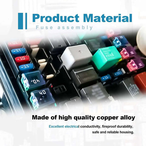 Auto Fuse Kit 10 Piece Pack 20A 30A 40A 50A 60A Box Fuses assembly showing high quality copper alloy construction
