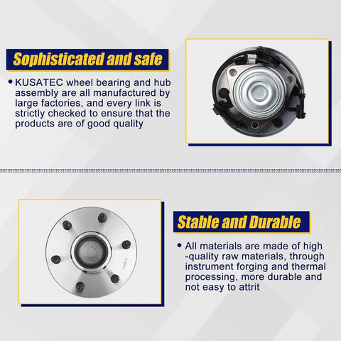 Front and top view of Front Wheel Bearing Hub Assembly 2Pcs For 2000-2008 Cadillac Escalade, Chevy Avalanche, with 6 Lug Bolts ABS.