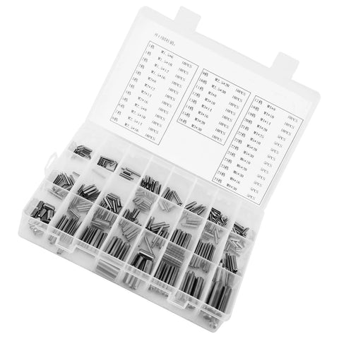 280 Piece Stainless Steel Roll Pin Kit With Slotted Metric Spring Pins M1.5 Through M8 in plastic storage box