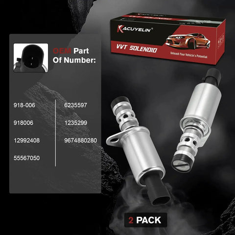 VVT Solenoid Oil Control Valve For Chevy Cruze Sonic Trax Aveo Aveo5 G3 Astra 2008 2020 1.6L And 1.8L Engines 2 Pack Replacement Engine Variable Valve Timing Solenoid For GM Cars with OEM part numbers shown.