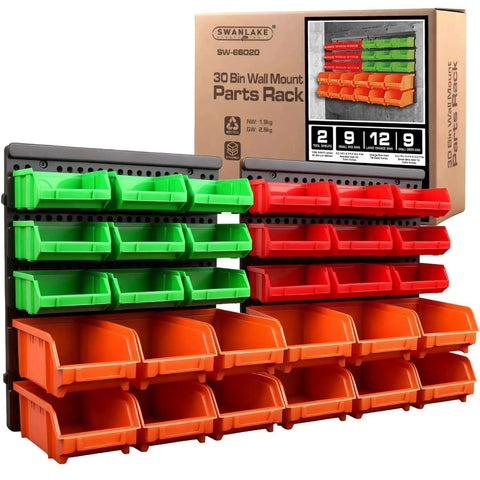 30 Bin Wall Mounted Hardware Organizer for Screws Nuts Bolts Nails and Small Parts with adjustable removable bins
