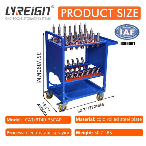 Blue Classic Mobile CNC Tool Storage Cart With Wheels for CAT40 CNC Tool Holders and Machining Centers Heavy Duty Tool Service Cart