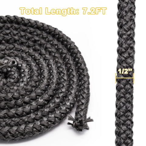Adviace stove door gasket rope, 1/2 in x 7 ft, graphite-impregnated fiberglass, black