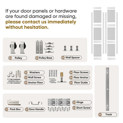 Parts and accessories for Frosted Glass Bifold Closet Doors Kit 60 Inch By 84 Inch Three Lite Panels With Brushed Nickel Sliding Hardware