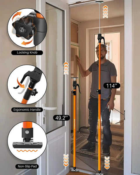 Adjustable Cabinet Jack Support Pole 49.2 To 114.2 Inches 154 LB Capacity 2 Pack installed in doorframe with highlights