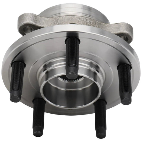 Front And Rear Wheel Hub And Bearing Assembly For Ford Edge Flex Taurus Police Interceptor Sedan Lincoln MKS MKT MKX 2WD And AWD Models Pair Bolt On Easy Install Heavy Duty OE Replacement Direct Fit, close-up view showing bolts and housing.