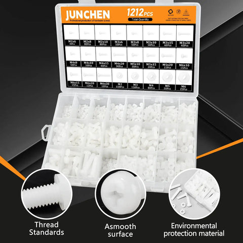 White Nylon Pan Head Bolts And Nuts Kit For M2 To M6 Size Range, Fully Threaded Phillips Drive, Perfect For Microcontroller And PCB Projects