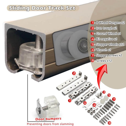Heavy Duty Sliding Barn Door Hardware Track Kit Exterior With Low Profile Pocket Door Rail components and accessories shown