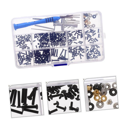 Must-Have RC Car Screw And Bolt Kit For Quick Repairs And Routine Maintenance With Wrench Included in a plastic organizer