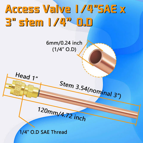 Access service valve with 1/4'' SAE thread and 1/4'' O.D copper stem, 120 mm long