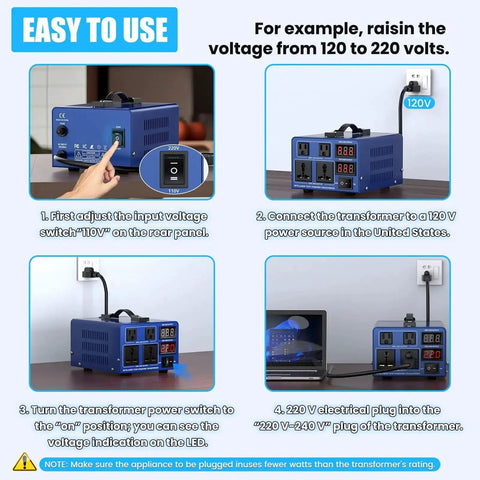Steps to use 1500W Voltage Converter Transformer For Home Use Step Up And Step Down 110V 120V To 220V 240V And Back LCD Display