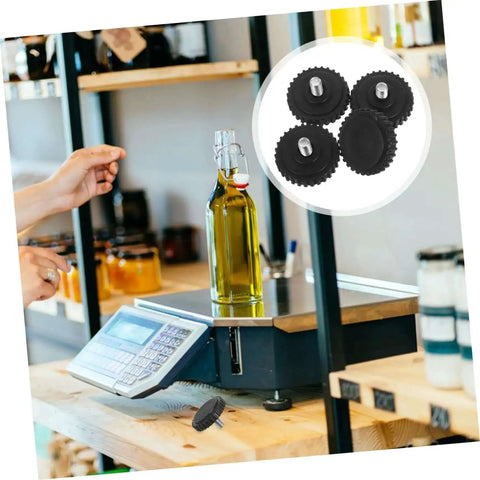 4 Pcs Grippy No Slip Rubber Feet For Food Scales And Industrial Platforms, installed on digital kitchen scale with olive oil bottle.