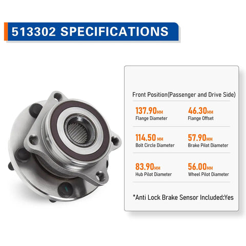 Front Wheel Bearing Hub Assembly For Subaru Ascent 2019, Forester 2019-2021, Impreza 2004-2014, Legacy 2015-2020, Outback Replacement Hub Unit specifications