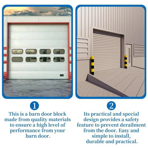 Two images of barn doors showcasing 4 Pack Anti Jump Disk Block Sliding Barn Door Hardware Set With Adjustable Stopper Pads
