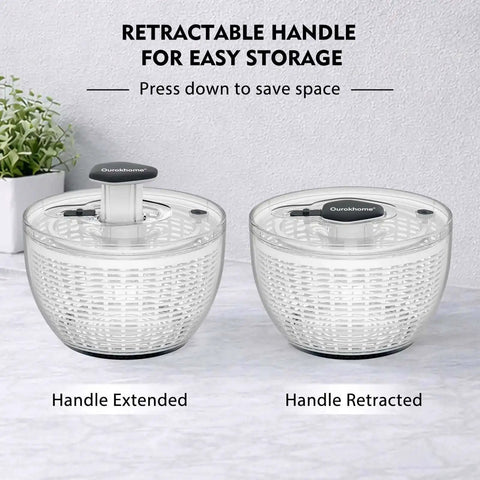 Big Ol 6.3 Qt Salad Spinner With Fully Removable Lid One Hand Press Pump Instant Stop Brake Button Retractable Handle