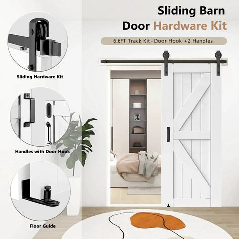 Heavy Duty 6.6Ft Barn Door Hardware Kit with exterior use, sliding door track, J shape hangers, supports up to 380 lbs