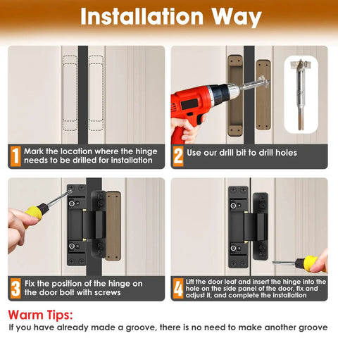Installation guide for Invisible Hidden Door Hinge Kit For Concealed Doors And Feature Walls Featuring 110 Degree Swing And 2 Way Adjustable Butt Hinges Black Four Point Five Inch Matte Lipshome