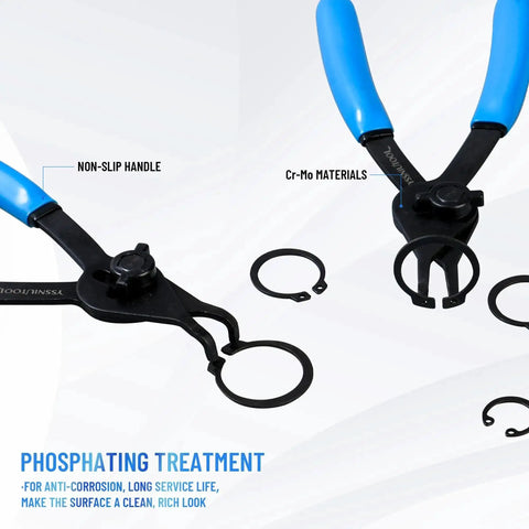 12 Piece Snap Ring Pliers Set With 300 External Rings, Heavy Duty Internal And External Pliers, Fixed Tip Design, Blue Handles