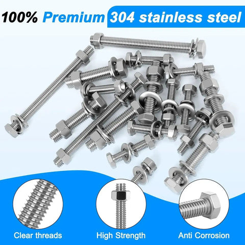 10 Sets 1/4-20x4 Inch Stainless Steel Hex Bolts Kit With Nuts, Lock Washers And Flat Washers Go-To Fasteners For DIY Projects