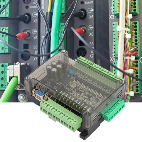 DC24V PLC Controller With 32 Bit MCU, 100kHz Pulse, 14 Digital Inputs And 10 Transistor Outputs installed on DIN rail