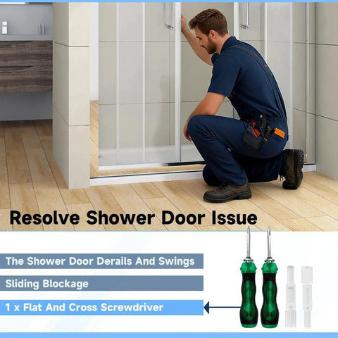 Person fixing shower with Sliding Shower Door Bottom Guide 1/2 Inch By 9/16 Inch By 3 1/8 Inch Two Pack Old Door Track Guide.