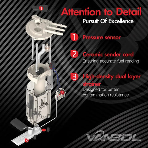 Diagram of Electric Fuel Pump Module Assembly for Toyota Corolla Matrix and Pontiac Vibe 1.8L and 2.4L with features labeled.