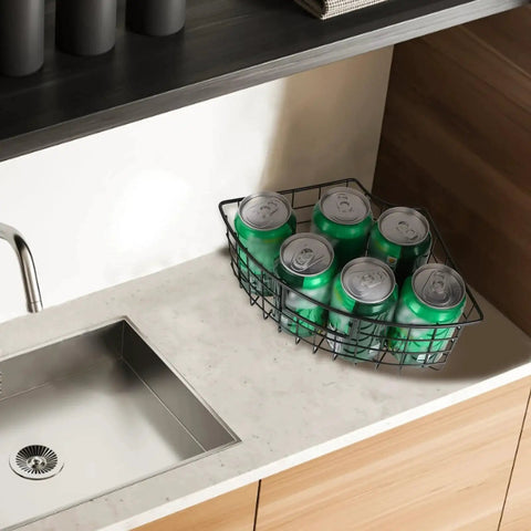 2 Pack Lazy Susan Baskets With 1 Quarter Wedge Bins For 18 To 20 Inch Turntable Cabinet Organizer with cans on countertop