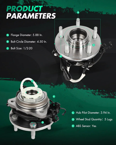 Pair Front Wheel Hub Bearing Assembly With ABS For Ford Ranger And Mazda B4000 1998 1999 2000 5-Lug 4WD details