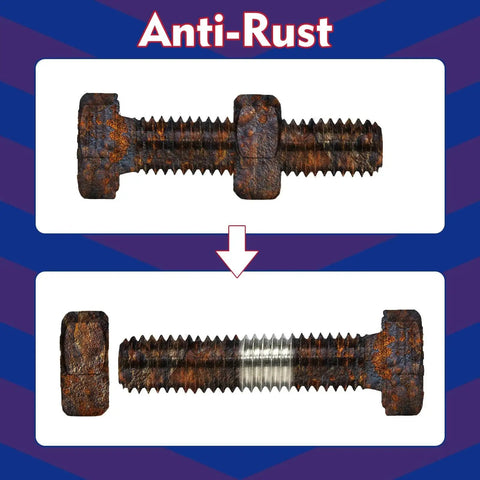 Comparison of rusted bolt before and after using Blue Thread Locker Medium Strength For Nuts Bolts And Fasteners Seals Threads