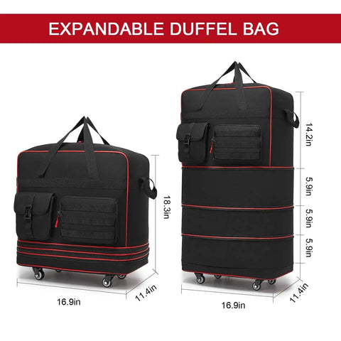 Tactical Foldable Travel Bag With Wheels For Easy Packing And Expansion, Large Duffle Luggage With 3 Layer Fold Design, Black By Seyfocnia