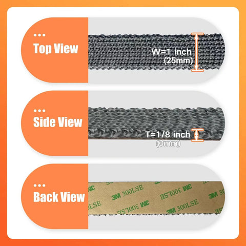 Stove gasket tape, fiberglass self-adhesive flat gasket, 1 in x 72 in for wood stoves

Stove gasket tape, fiberglass flat gasket, 1 in width, 72 in long, 3 mm thick

Stove gasket tape back view with adhesive backing, 3M 300LSE