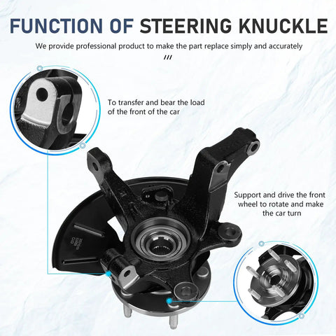 Front Steering Knuckle And Wheel Bearing Hub Assembly Fits Ford Escape 2005-2012 Mercury Mariner 2005-2011 And Mazda Tribute 2005-2011 Left And Right Sides Replacement Parts LK015 LK016 698-404 698-405 showing function and details