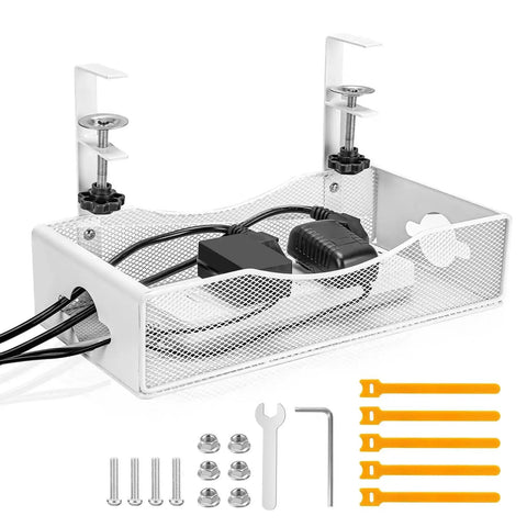 Extra Wide Under Desk Cable Management Tray With No Drill Install For Office And Home Desks White XL Cord Organizer