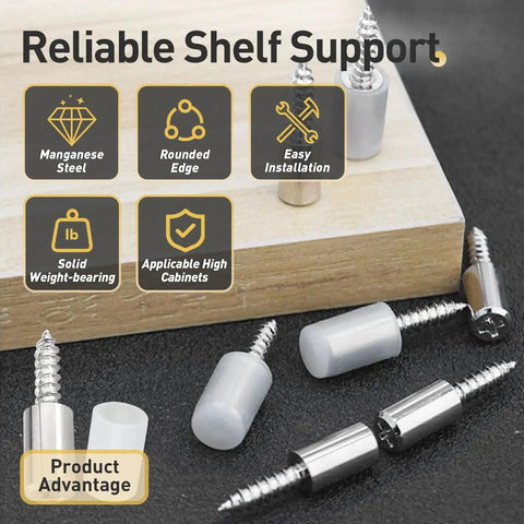 Self Tapping Cabinet Screws And Shelf Pins With Anti Slip Sleeves Set 50 Screws And 50 Non Slip Sleeves shown on wooden surface