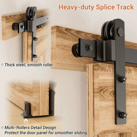 79.2 Inch Sliding Barn Door Hardware Kit With Adjustable U Shape Floor Guide, Wall Mount Rail, Heavy-duty Splice Track