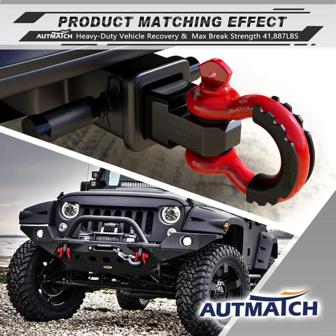 Heavy Duty Three Quarters Inch D Ring Shackle Set, 2 Pack, 41,887 Lbs Break Strength, Seven Eighths Inch Screw Pin, attached to off-road vehicle